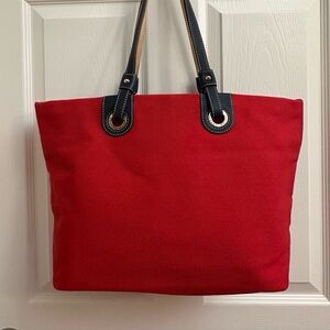 Dooney & Bourke Red Tote with Navy Handles